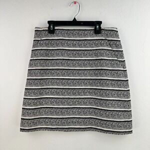 Ann Taylor‎ Mini Skirt Womens 6 Black White Striped Tweed A-Line Pencil Office